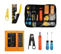 aichilra Crimpadora RJ45 Compatible con CAT7/CAT6A/CAT6/CAT5E/CAT5, Incluye comprobador de redes Pelacables Herramienta de punzonado Destornilladores Juego,Bolsa transporte