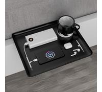 aichilra Estante de Noche, Mesa de Cama para Camas y Literas, Bandeja Organizadora con Gestión de Cables, Estante de Cama con Clip para Almacenamiento de Teléfono, Tableta, Libros, Taza (Negro)