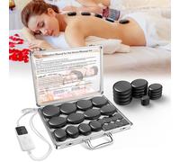 AICNLY Juego de masaje de piedras calientes con ajuste de temperatura, 20 piedras calientes de basalto con kit de calentador, herramienta de masaje profesional para drenaje linfático de spa, alivia la