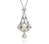 Aicoyiu Pearl & Gemstone Lavalier Pendant Single Pearl Cage Pendant Necklaces Pearl Metal Braided Mesh Necklace Dainty Pearl Pendant Necklaces (Silver)