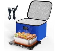 AICPAN Fiambrera Eléctrica de 80 W - 3 en 1 Gran Comida Térmico con Bolsa, Calentador de Comidas Pequeño, 12V/24V/220V para Coche, Camión, Oficina y Viajes, Azul
