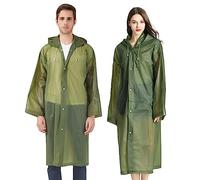 AIDEGER Ponchos de lluvia EVA para adultos, paquete de 2 impermeables reutilizables con capucha y mangas, chaqueta impermeable ligera, Verde, paquete de 2, Talla única