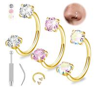 Aidenn 20G Herradura Piercing para la nariz para mujer, 6-8 mm, anillo de nariz, juego de joyas dorado y plateado, anillos dobles de herradura, acero quirúrgico para hélix, tragus, labret, Gema