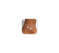 Aidenn Tobillera de plata de ley 925 con letra, pulsera de tobillo en capas con dije inicial de circonita cúbica, ajustable, regalo personalizado del alfabeto para mujeres y niñas, 21 cm, Cobre