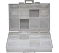 AideTek Caja media transparente BOX-ALL-24 para piezas pequeñas, organizador de joyas, para piezas ordenadas, 3 tamaños, 24 compartimentos con tapa