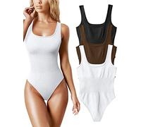 AIDEUX Body de 3 piezas sin mangas para mujer, camiseta de tirantes con cuello cuadrado, mono adelgazante acanalado, sexy y sin costuras