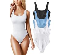 AIDEUX Body de 3 piezas sin mangas para mujer, camiseta de tirantes con cuello cuadrado, mono adelgazante acanalado, sexy y sin costuras