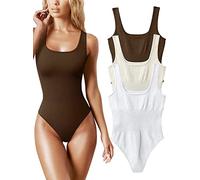 AIDEUX Body de 3 piezas sin mangas para mujer, camiseta de tirantes con cuello cuadrado, mono adelgazante acanalado, sexy y sin costuras
