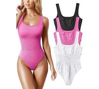 AIDEUX Body de 3 piezas sin mangas para mujer, camiseta de tirantes con cuello cuadrado, mono adelgazante acanalado, sexy y sin costuras