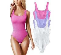 AIDEUX Body de 3 piezas sin mangas para mujer, camiseta de tirantes con cuello cuadrado, mono adelgazante acanalado, sexy y sin costuras