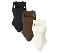 AIDEUX Tghetiop - Body sin mangas de 3 piezas para mujer, camiseta sin mangas con cuello cuadrado y adelgazante acanalado, body sexy y sin costuras, Negro Café Beige 1, M