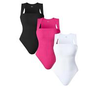 AIDEUX Tghetiop - Body sin mangas de 3 piezas para mujer, camiseta sin mangas con cuello cuadrado y adelgazante acanalado, body sexy y sin costuras, Negro Rose3 Blanco 1, M
