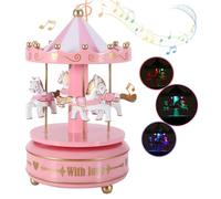 AIDIER Carrusel musical luminoso con luces LED, figura musical giratoria de 4 caballos, figura musical vintage de ensueño feliz para regalo, decoración de carrusel de Navidad