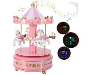 AIDIER Carrusel musical luminoso con luces LED, figura musical giratoria de 4 caballos, figura musical vintage de ensueño feliz para regalo, decoración de carrusel de Navidad