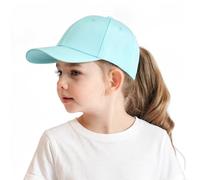 AIDIER Gorra de béisbol para niña con agujero de cola de caballo para niños de 3 a 8 años, gorra ajustable de snapback, sombrero de protección solar de verano, verde lago