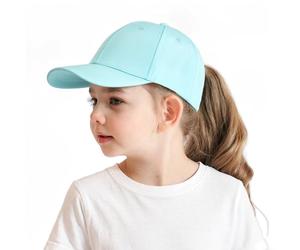 AIDIER Gorra de béisbol para niña con agujero de cola de caballo para niños de 3 a 8 años, gorra ajustable de snapback, sombrero de protección solar de verano, verde lago