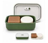 AIDIMMING - Jabonera de viaje de silicona mejorada a prueba de fugas, porta champú sólido con ventilación, caja grande para pastillas de jabón con tapa y capa de drenaje (blanco roto y verde)
