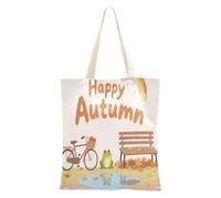 aidingzhi Autumn Frog Rainbow Village - Bolsa de lona reutilizable con bolsillos para gimnasio, trabajo, compras, 16 x 15 pulgadas, esencial para la escuela