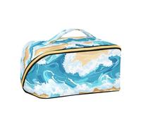 aidingzhi Beach Waves - Bolsa de maquillaje azul con divisores con cremallera, bolsa de cosméticos para bolso, accesorios de viaje