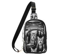 aidingzhi Bolsa cruzada transparente Grafitti Monstertruck Cooles, bolsa de PVC impermeable antirrobo para hombre, bolso transparente, Divertida selfie de gato con ovnis, Medium
