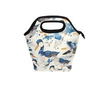 aidingzhi Bolsa de almuerzo escolar con asa curvada, impermeable, pequeña bolsa térmica para trabajo, viajes, acuarela, pato salvaje, mezclilla, color blanco crema