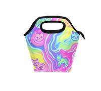 aidingzhi Bolsa de almuerzo para enfermera con asa curvada, aislada, impermeable, pequeña bolsa térmica para oficina, universidad, arte, morado, olas misteriosas, gato