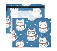 aidingzhi Bolsa de cosméticos con cremalleras suaves y carpetas de bolsillo para papel A4, cartas, paquete de 2 unidades, estudiantes, oficina, lindo patrón de gato infantil, diseño azul cielo