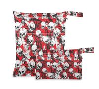 aidingzhi Bolsa de lavandería a prueba de desorden, paquete de 2 artículos esenciales de viaje para bebés con asas para yoga, playa (calavera roja terrible)