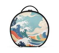 aidingzhi Bolsa de maquillaje retro japonesa con ondas coloridas, vertical, independiente, ligera, con cremallera y separadores ajustables, 11 pulgadas