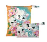 aidingzhi Bolsa húmeda lavable para bebé, paquete de 2 artículos esenciales de viaje para volar con asas para guardería, piscina (diseño retro vintage de flores de gato)