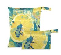 aidingzhi Bolsa impermeable para natación, paquete de 2 artículos esenciales de viaje para bebé con asas para piscina, playa (Pop Art Bee verde lima)