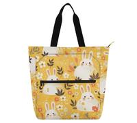 aidingzhi Bolsa para libros infantiles para niños y niñas, color amarillo, lindos conejitos blancos, safari, resistente al agua, bolsa de comestibles con cremallera para la escuela y el tiempo de