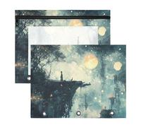aidingzhi Bolsas de almacenamiento transparentes con ventana para cartas de papel A4, paquete de 2 unidades, para estudiantes, clase, árbol de montaña, ilustración artística