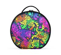 aidingzhi Bolsas de cosméticos de guepardos de color neón con compartimentos y asa, bolsas de cosméticos portátiles con cremallera y separadores ajustables, 11 pulgadas