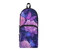 aidingzhi Bolsas de nailon con 3 compartimentos para lápices, diseño de rosas moradas para adolescentes, estuche de gran capacidad para niños, bolsa de papelería para escuela preparatoria