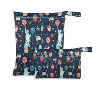 aidingzhi Bolsas impermeables con cremallera, paquete de 2 bolsas húmedas para traje de baño con asas para yoga, pañales de bebé (globo americano rojo y azul, Lady Liberty)