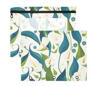 aidingzhi Bolsas para lápices, adorable perforadora de 3 agujeros para carpeta de 3 anillos, paquete de 2 unidades, para estudiantes, regreso a clases, lirio de cala, flores, blanco y verde