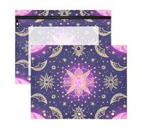 aidingzhi Bolsas para lápices de 3 agujeros para papel A4, carta, paquete de 2 suministros escolares para profesores, bohemio, morado, luna misteriosa