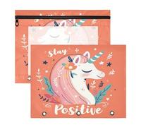 aidingzhi Bolsas resistentes con 3 agujeros para cartas, papel A4, paquete de 2 unidades, suministros de arte, unicornios, color naranja