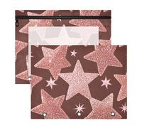 aidingzhi Bolsas transparentes para lápices, carpetas de bolsillo para cartas de papel A4, paquete de 2 unidades con purpurina falsa, color oro rosa, estrella blanca