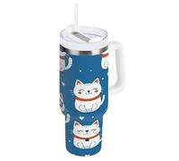 aidingzhi Bonito vaso de acero inoxidable de 40 onzas con tapa y pajilla, diseño de gato infantil, color azul cielo, taza de té reutilizable al vacío, regalos para mujeres, hombres, él y ella