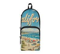 aidingzhi California Summer Beach Scene - Estuche de nailon con 3 compartimentos para lápices de estudio y multifuncional, estuche de papelería para escuela secundaria