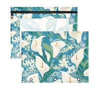 aidingzhi Carpeta para lápices, carpetas de bolsillo portátiles para papel A4, cartas, paquete de 2 unidades, suministros escolares, vintage, lirio de cala, flores, blanco, azul y verde