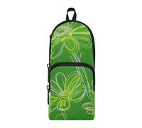 aidingzhi Daisy - Estuche para lápices de nailon dibujado a mano con 3 compartimentos, color verde neón, para niños, gran capacidad, con cremallera, organizador de papelería para la escuela secundaria