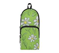aidingzhi Daisy Grass - Estuche para lápices de nailon verde con 3 compartimentos para niños, gran capacidad, estuche de papelería para oficina