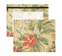 aidingzhi Estuche adorable con 3 agujeros para papel A4, carta, paquete de 2 unidades, para estudiantes, clase tropical, flores retro