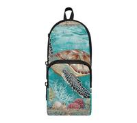 aidingzhi Estuche de nailon con 3 compartimentos, diseño retro de corales, tortugas marinas, organizador de artículos de papelería para escuela primaria