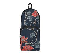 aidingzhi Estuche de nailon con 3 compartimentos para niñas, diseño floral tradicional, color rojo, estuche para lápices de gran capacidad para adolescentes, papelería para la universidad