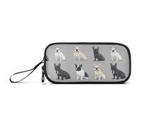 aidingzhi Estuche de nailon gris de estilo realista con diseño de bulldog francés, estuche de alta capacidad para escuela secundaria, papelería para mujeres de primaria