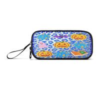 aidingzhi Estuche escolar de nailon con purpurina azul con estampado de leopardo para Halloween, calabaza, estuche escolar de gran capacidad para la escuela, artículos de papelería para adultos de